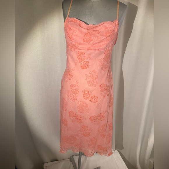 Rampage Dresses & Skirts - VTG Y2K Rampage Peachy Coral Slip Midi Dress Criss Cross Back Sparkly Fairycore